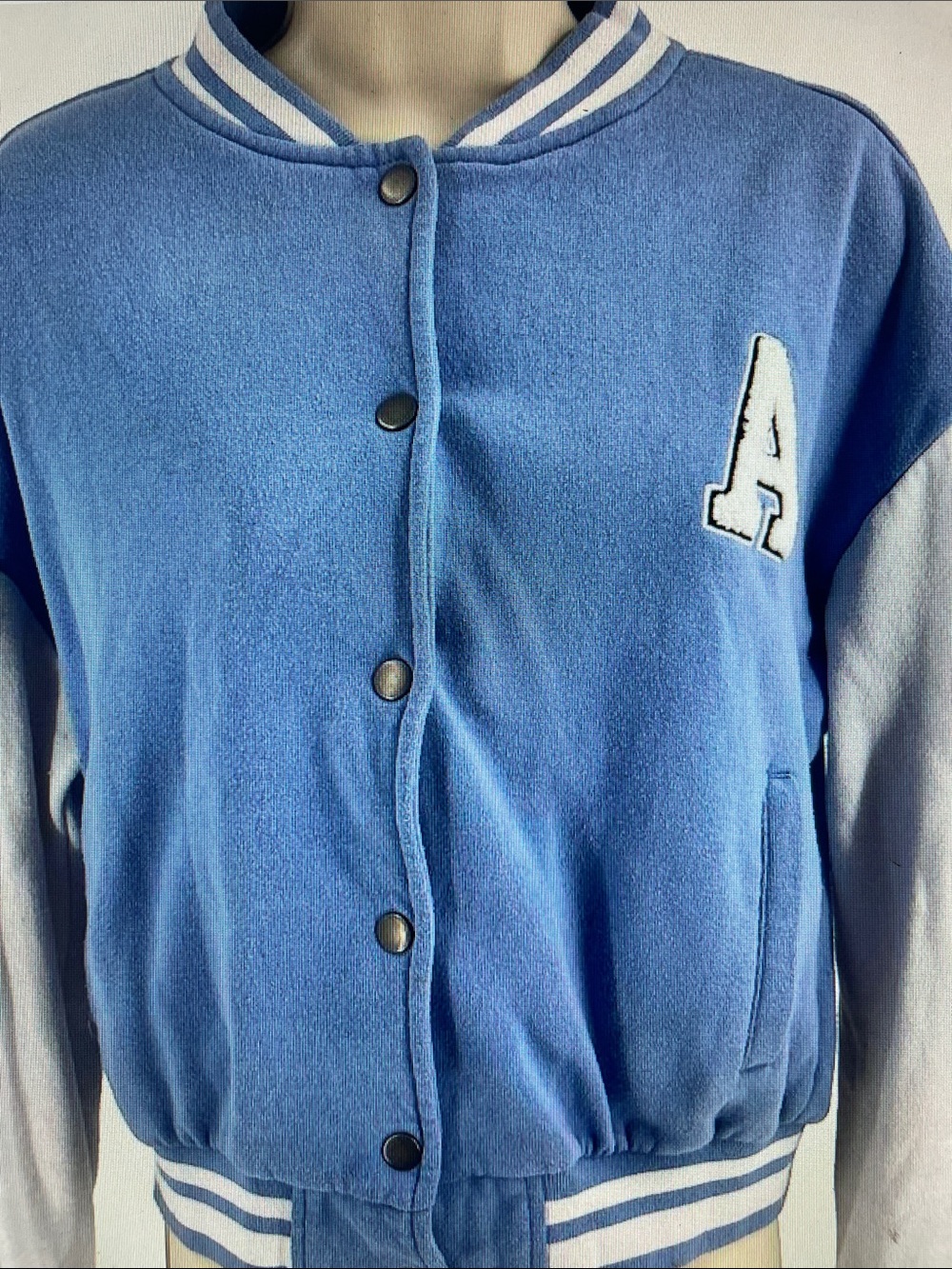 Light Blue Varsity Jacket with 'A' Patch